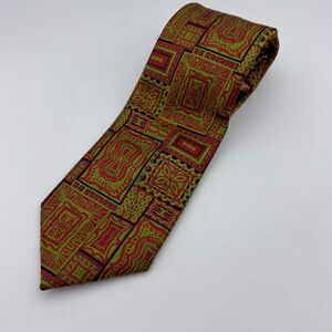 Resilio Vintage Wide Tie Retro 60s/70s Red Green Geometric Jaquard